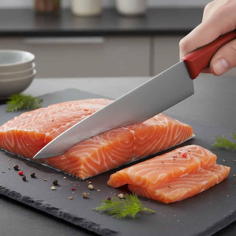 Kitchen Master 8 Inch Stainless Steel Professional Chef Knife with Red Handle - Image 4